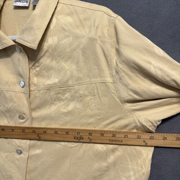 VTG Chicos 100% Silk Jacquard Button Up Top Size 3 (XL) Yellow Boxy Old Money - Picture 6 of 8